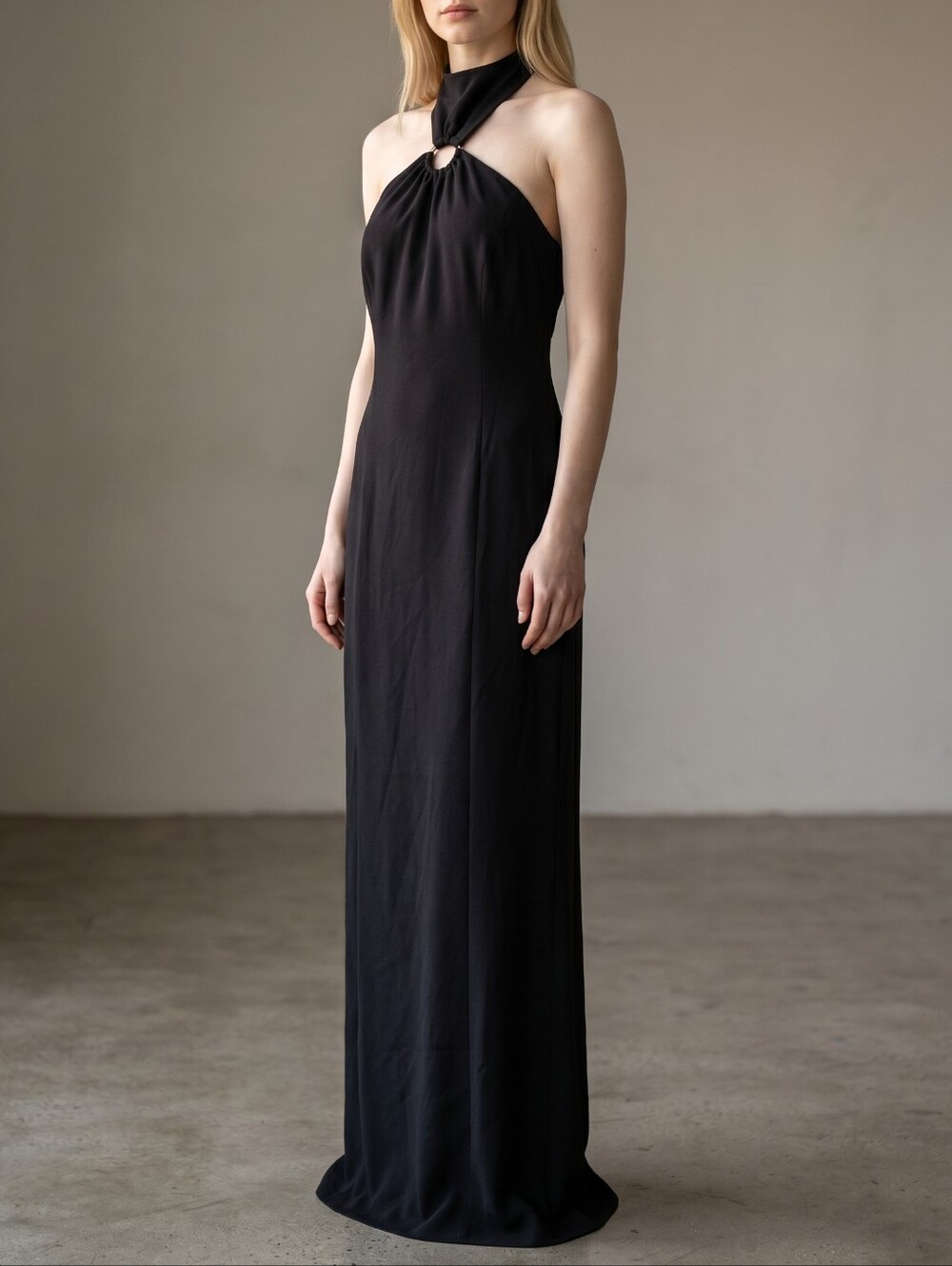 LBV. Women's Crepe Halter Gown With Hardware Maxi Dress In Black
